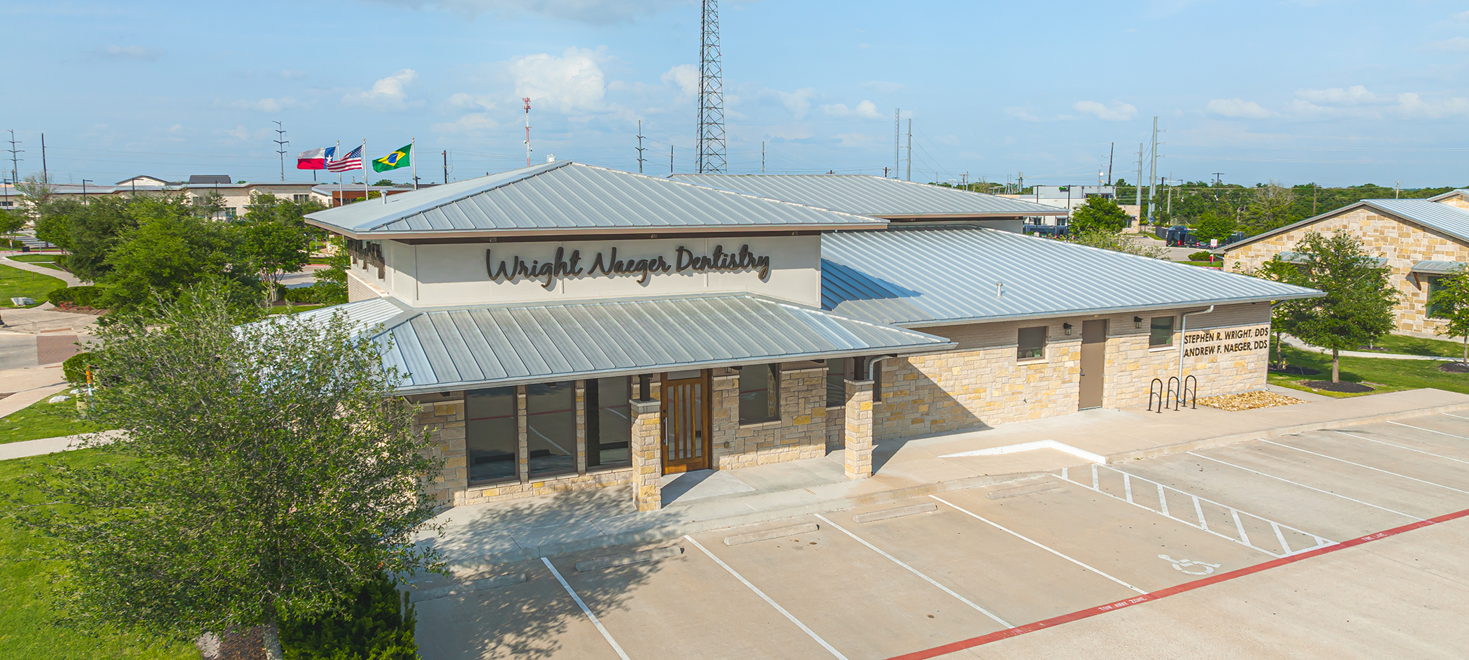 Aerial view of Wright Naeger Dentistry in College Station