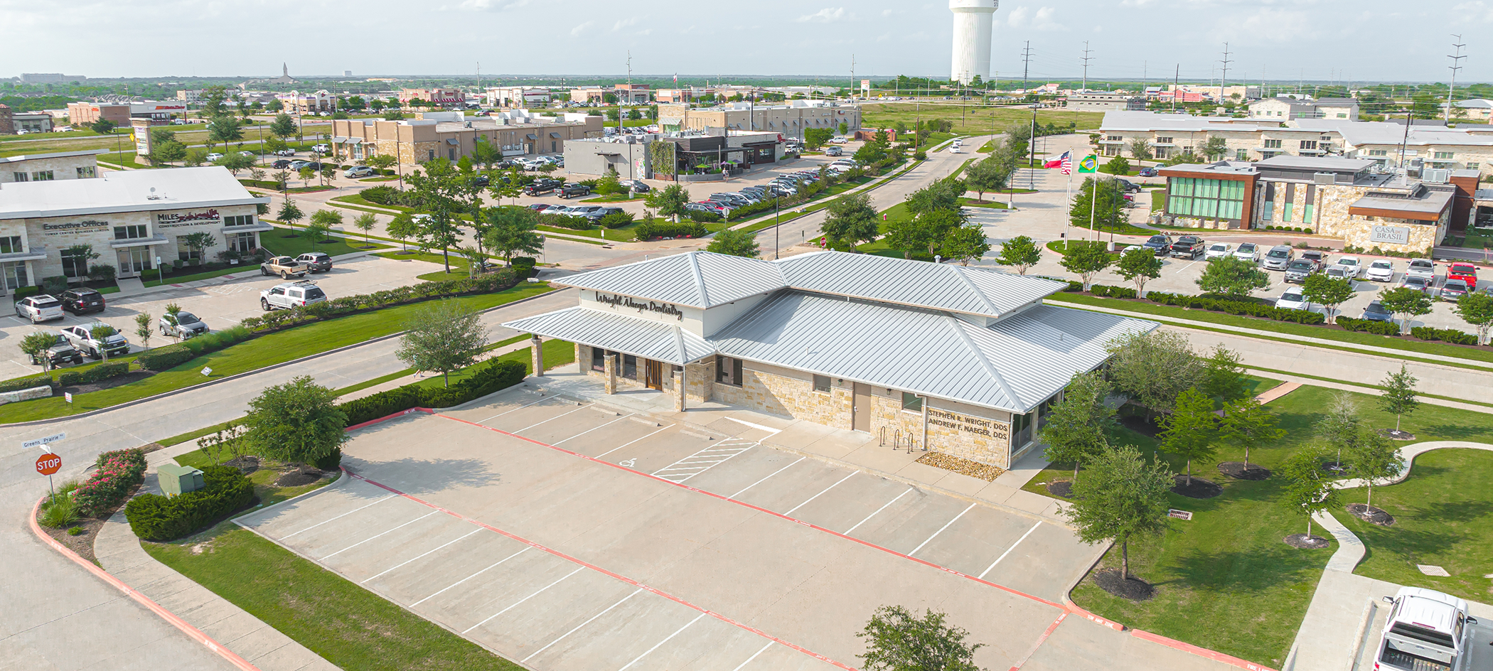 Aerial view of Wright Naeger Dentistry in College Station